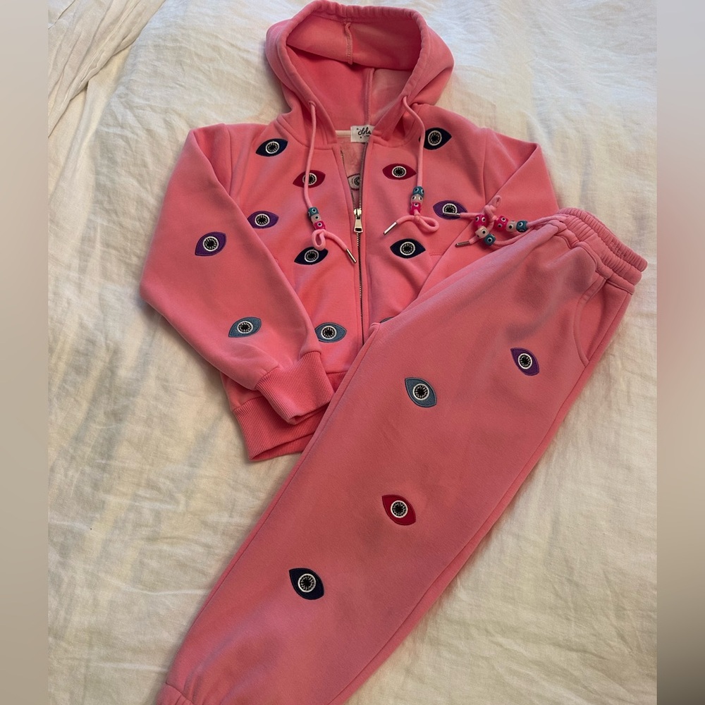 Lola + The Boys Pink Eye Embroidered Hoodie